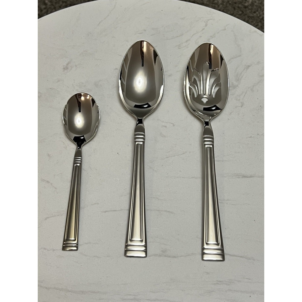 Lenox Stainless  Flatware Esquire Serving Spoons Sugar Shell Serving Set Hostess